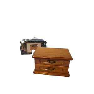 NEW Vintage Oak Finish Jewelry Box Kmart Faux Drawer Mirror